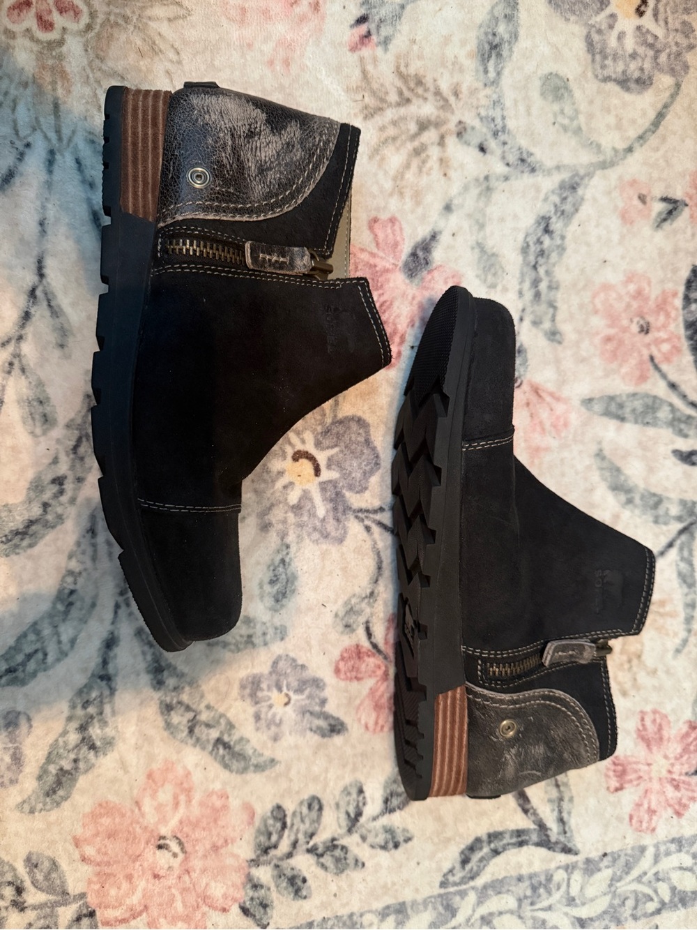 Sorel Major Low Boots Black Leather Suede Zip Ankle Booties Size 9.5